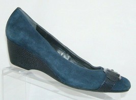 Alfani &#39;Vina&#39; blue suede Step N Flex square toe buckle slip on wedges 10M - $31.43