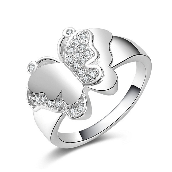 Butterfly Design Women's Wedding Anniversary Ring 14k White Gold Over ...