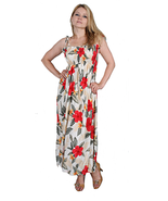 Long Cream Leilani Print 100% Rayon Tube Top Dress/One Size - $44.50