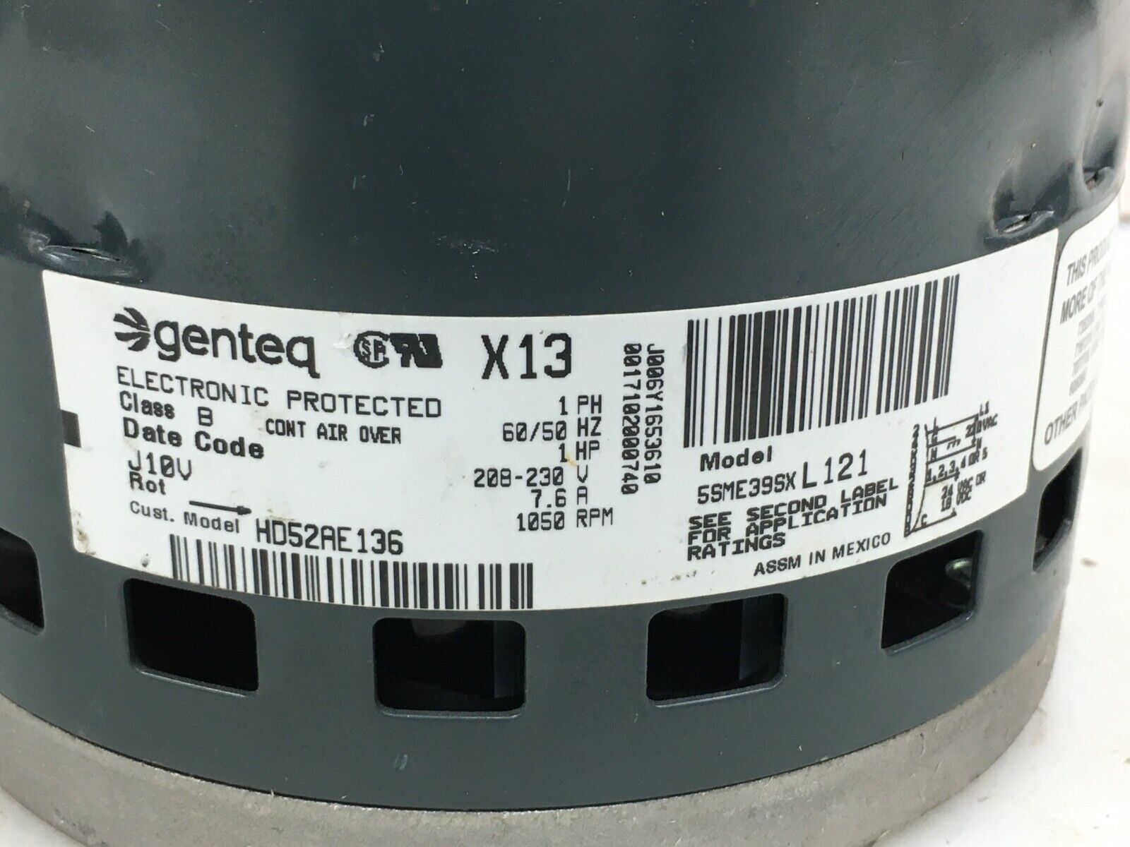 Genteq X13 5SME39SXL121 ECM HD52AE136 Blower Motor 208230V 1HP CWLE