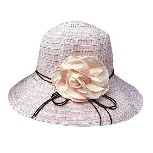 PANDA SUPERSTORE Flower Wide Brim Beach Hat Straw Hats Womens Summer Foldable Su