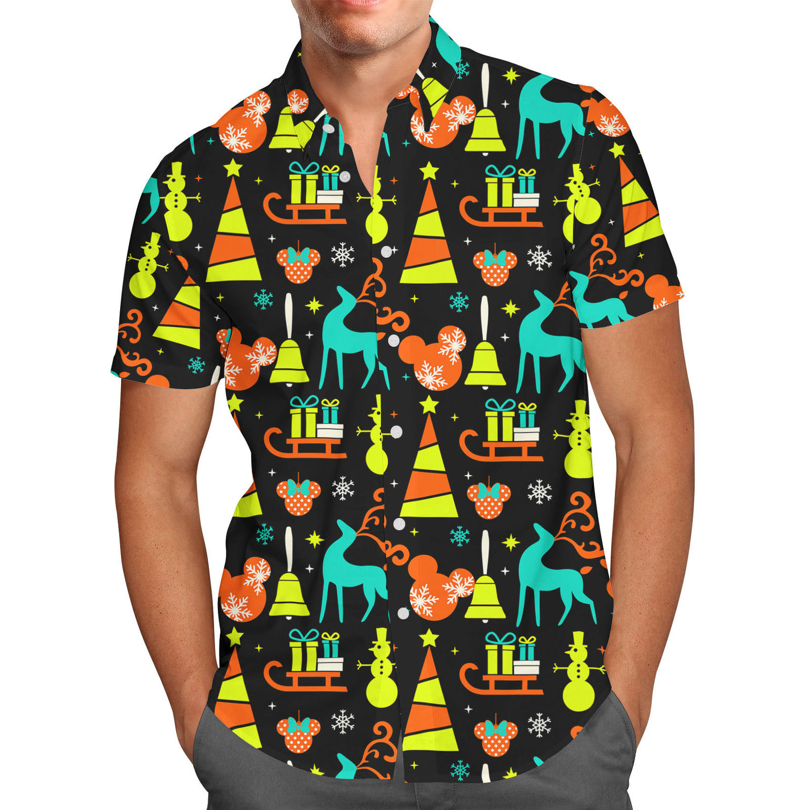 Disney Black Christmas Mens Button Down Short Sleeve Shirt TShirts