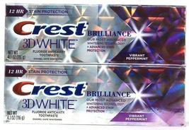 2 Count Crest 4.1 Oz 3D White Brilliance Vibrant Peppermint Fluoride Toothpaste