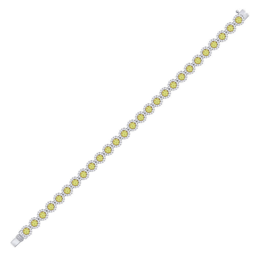 14kt White Gold Round Canary Yellow Diamond Cluster Fashion Bracelet 3