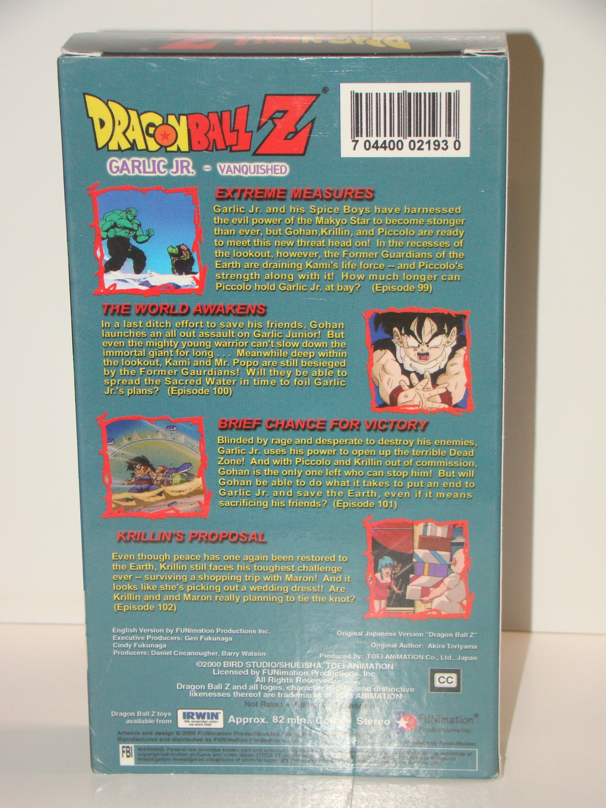 DRAGON BALL Z GARLIC JR. VANQUISHED (VHS) VHS Tapes