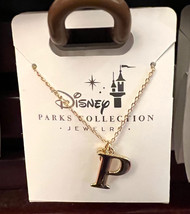 Disney Parks Mickey Mouse Faux Gem Letter P Gold Color Necklace NEW