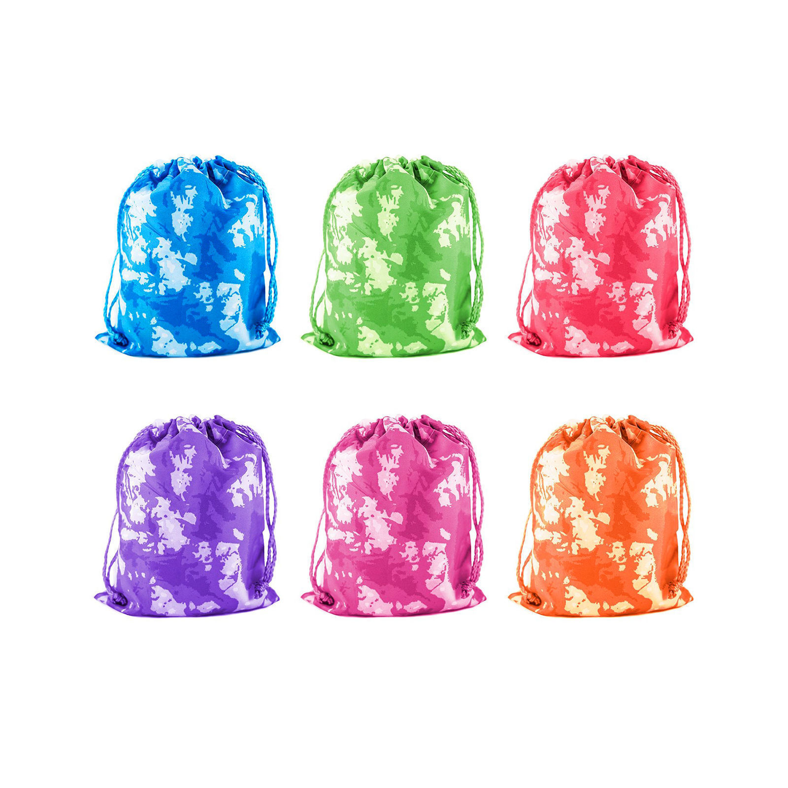 24pk Tie Dyed Drawstring Bags WHOLESALE BULK LOT Camouflage Party Favor