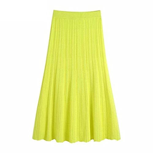 Women Solid Color Casual Knitting A line Skirt Female Chic Elastic Waist Party Q