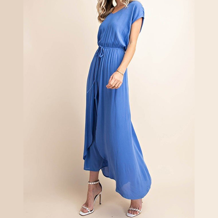 Blue Wrap Dress, Blue Wrap Maxi Dress, Faux Wrap Dress, Colbert