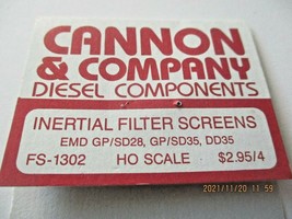 Cannon & Company # FS-1302 Inertial Filter Screens EMD GP/SD Units HO-Scale image 2