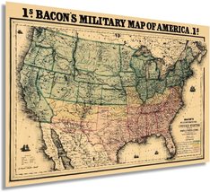 1862 Military Map of the United States - Vintage Map of the United States - Amer - $34.99+