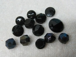 12 Antique Black Glass Buttons Mixed Lot Faceted Cuts Some AB 3/8 x 5/8&quot;... - $9.41