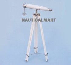 NauticalMart Floor Standing Chrome White Leather Binoculars 62" 
