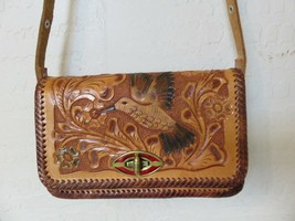 Vintage Leather Hand Tooled Hummingbird and Flowers Shoulder Bag Brown P... - $29.99