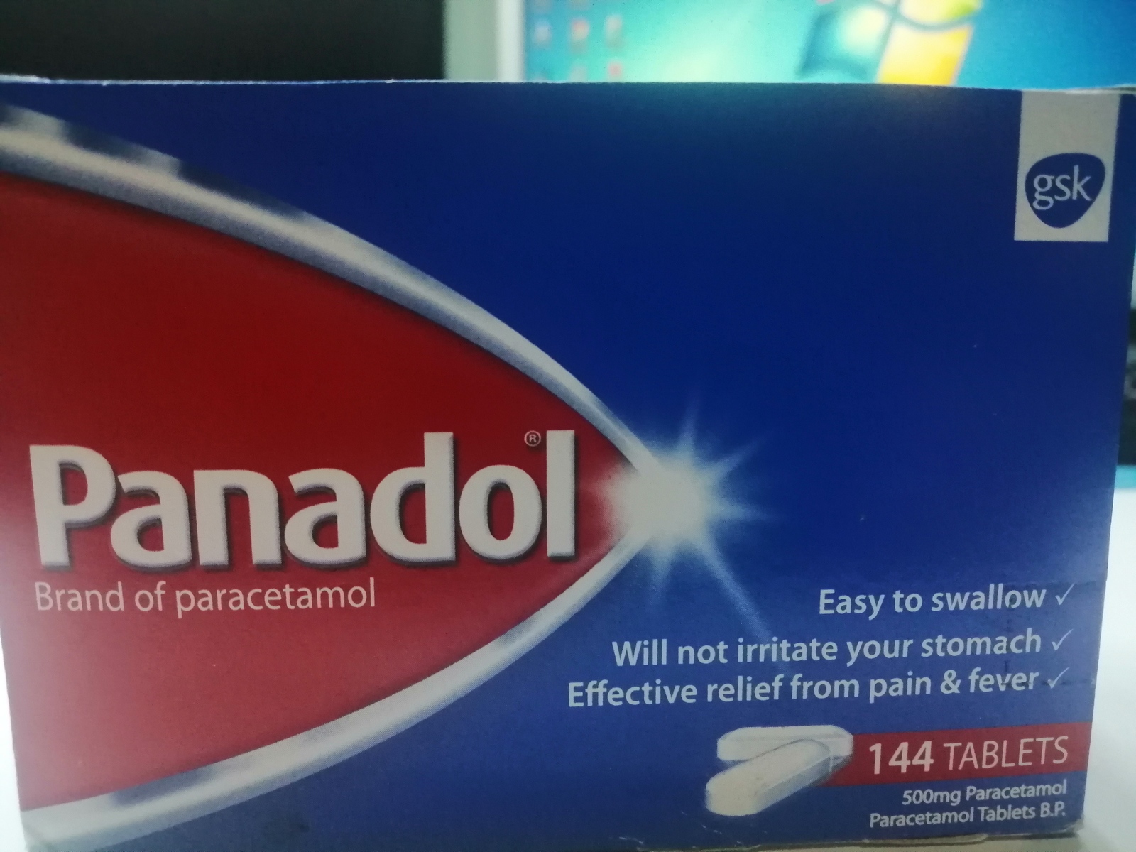 Panadol 500mg paracetamol 144 tablets effective relief from headache