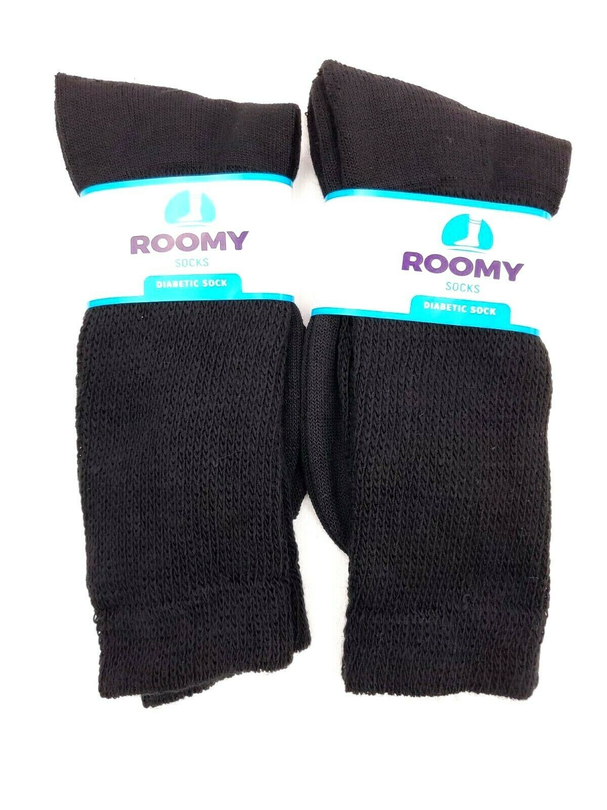 2PACK Comfort Extra Roomy J800M Black Acrylic Crew Diabetic Socks Size