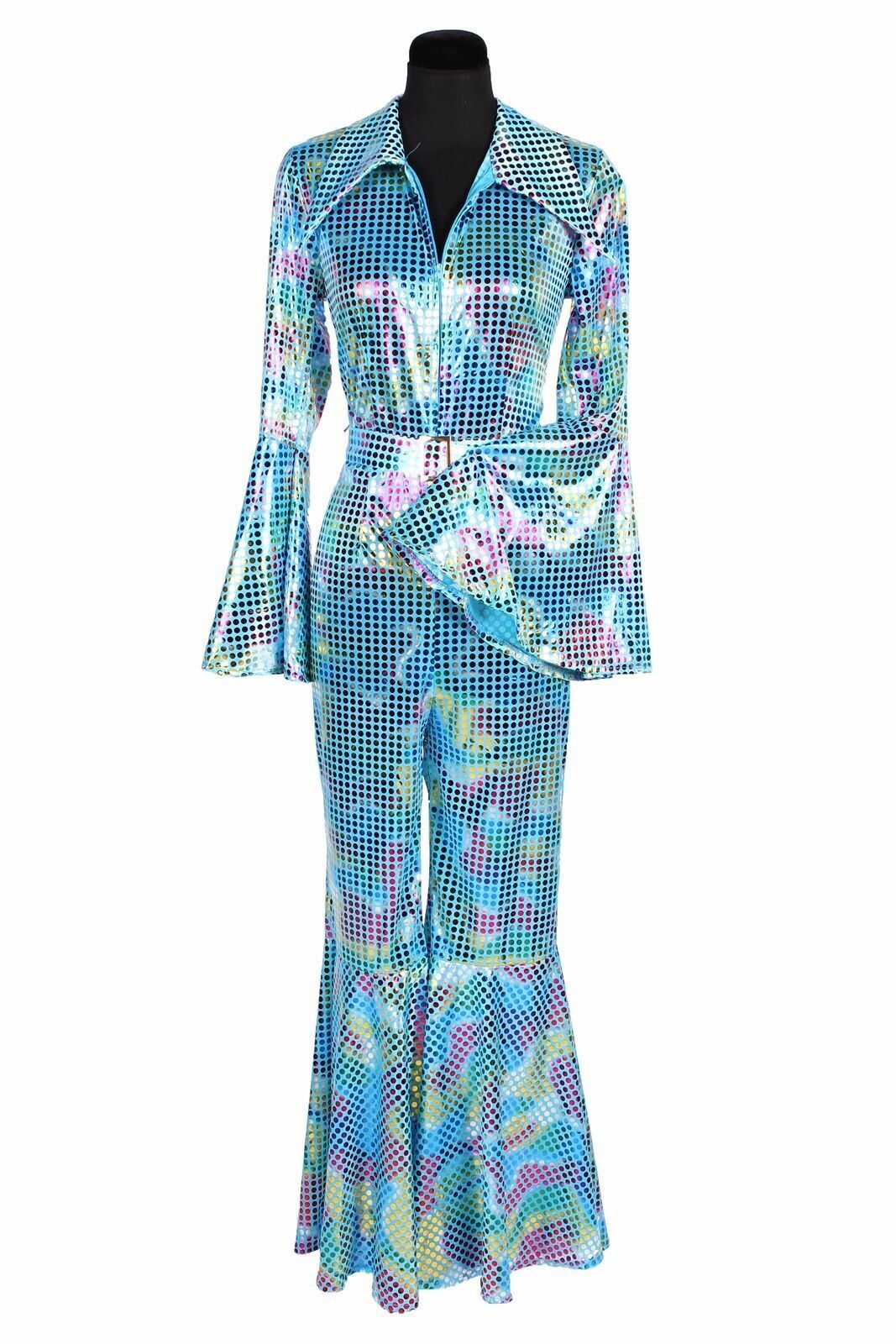 Deluxe 70s Mamma Mia Jumpsuit Light Blue Costumes