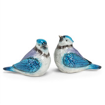 Blue Jay Bird Salt Pepper Shakers Set 4" Long Blue Ceramic Wild Bird Nature image 1
