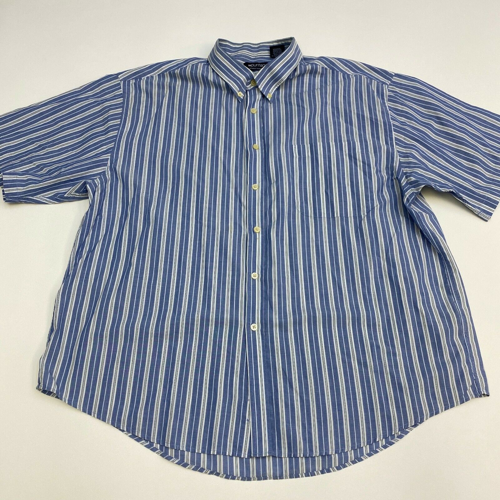 Puritan Button Up Shirt Mens 2XL Blue Stripe Wrinkle Resistant Short ...