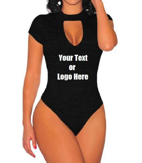 Custom Personalized Designed Womens Sexy Strappy Deep V Neck Cut Out Bodysuit