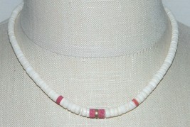 VTG Puka Shell Red Coral Brass Disc Hawaii Surfer Choker Necklace - $39.60