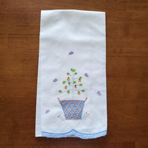 Hand Embroidered Guest Towel, Vintage Embroidery, Linen Towel, Plant Butterflies