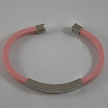.925 RHODIUM SILVER RIGID BRACELET WITH PINK RUBBER AND PLATE image 1