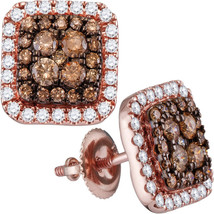 14k Rose Gold Womens Round Brown Diamond Square Frame Cluster Earrings 1 Cttw - $1,379.00