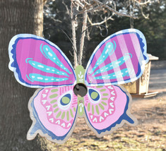 Wood &amp; Galvanized Metal Birdhouse Handpainted Butterfly Hanging Birdhous... - $21.95