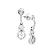 10k White Gold Womens Round Diamond Dangle Fashion Earrings 1/5 Cttw - $299.00