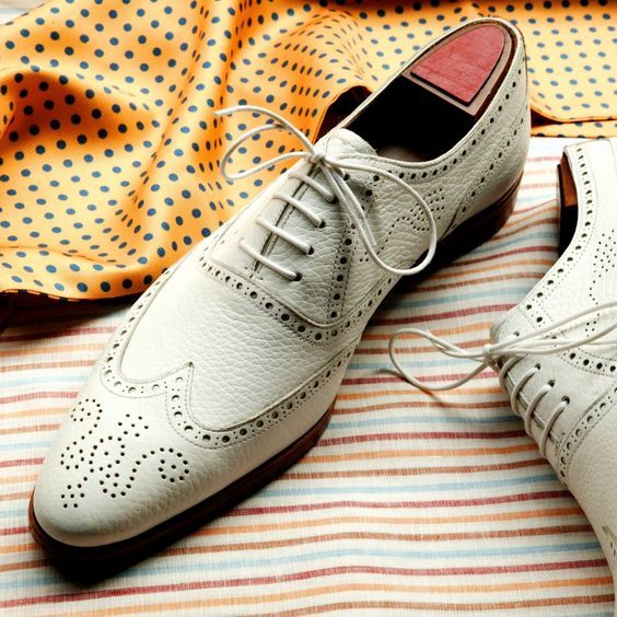 Made To Order Oxford Wingtip Brogue Toe White Formal Rreal Leather Lace ...