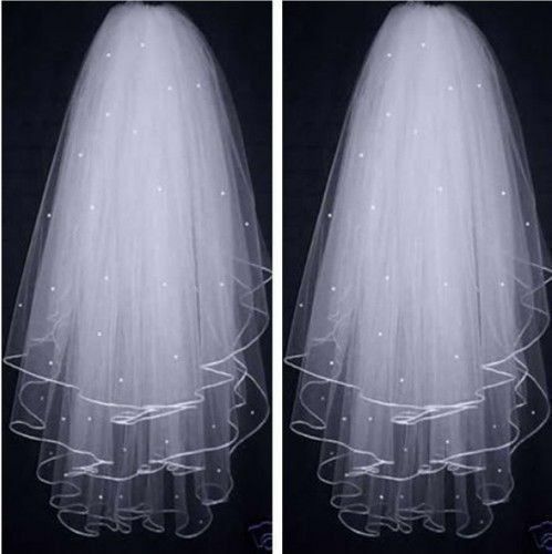 New White or Ivory Wedding Bridal Veil Elbow Length Satin Edge with Comb