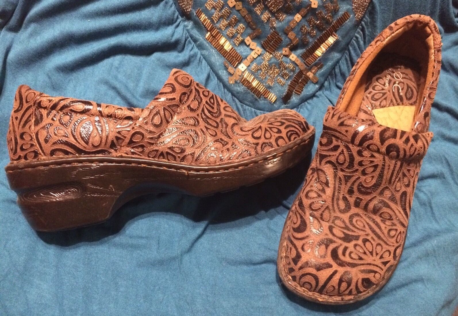 tooled leather clogs