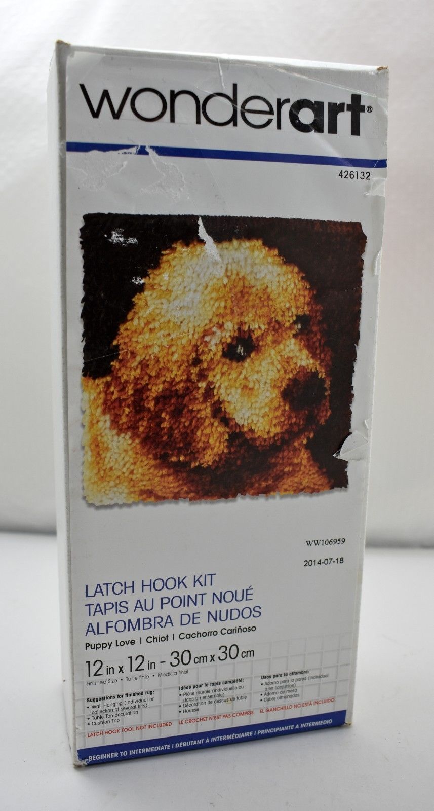 Wonder Art Caron Puppy Love Latch Hook Rug Kit oreiller Jaune Labo Pup 12x12 lire 