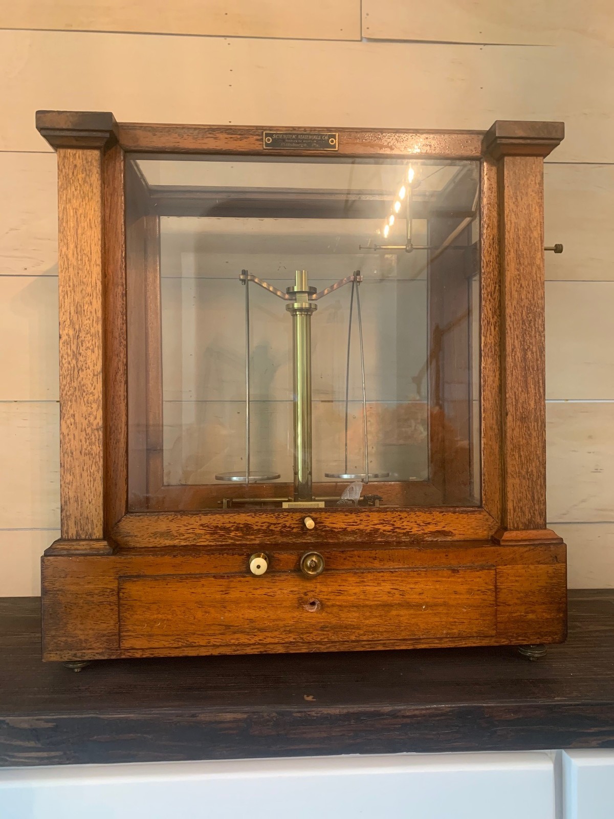 Antique Glass Cased Apothecary Balance Scales by Scientific Materials