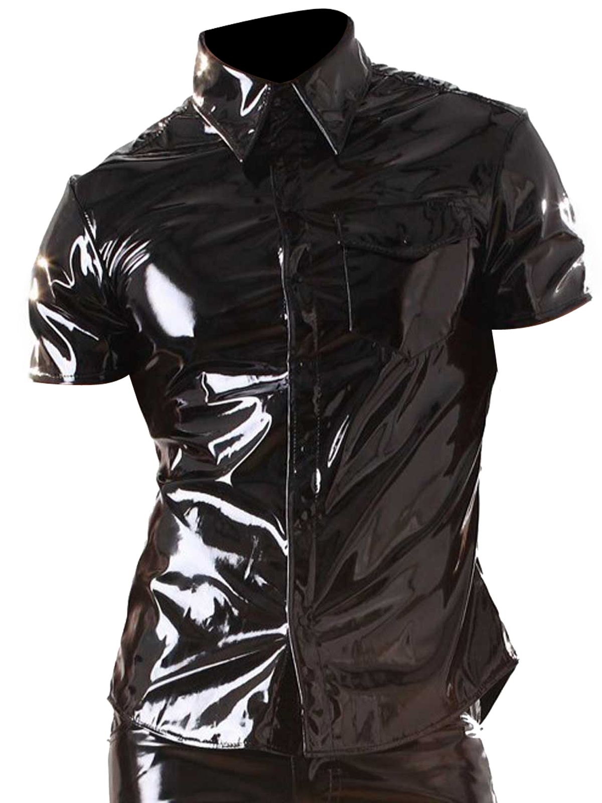 Gothic Punk Short Sleeve Shirt PVC Vinyl Mens Fetish EMO Biker Shirt