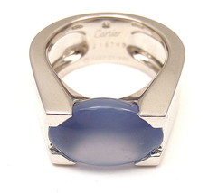 Authentic Cartier 18K White Gold Large Chalcedony Ring, Size 52 Us 6, Papers - $3,675.00