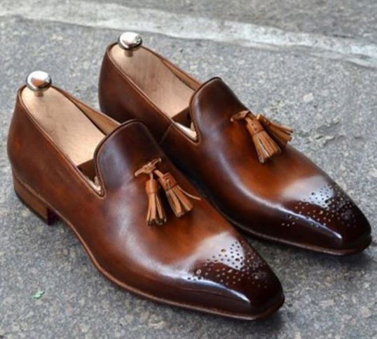 NEW Handmade men brown shoes, leather moccasin loafer shoes, men suede dress sho