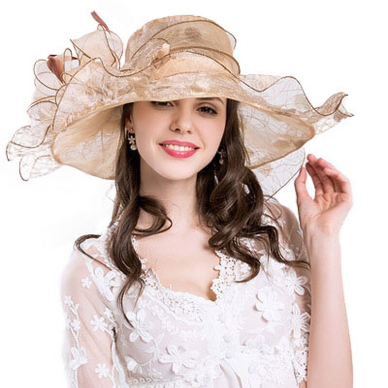 Fs Summer Organza Wedding Hats For Women Kentucky Derby Hats Flower Sun Hat Big Hats 6634