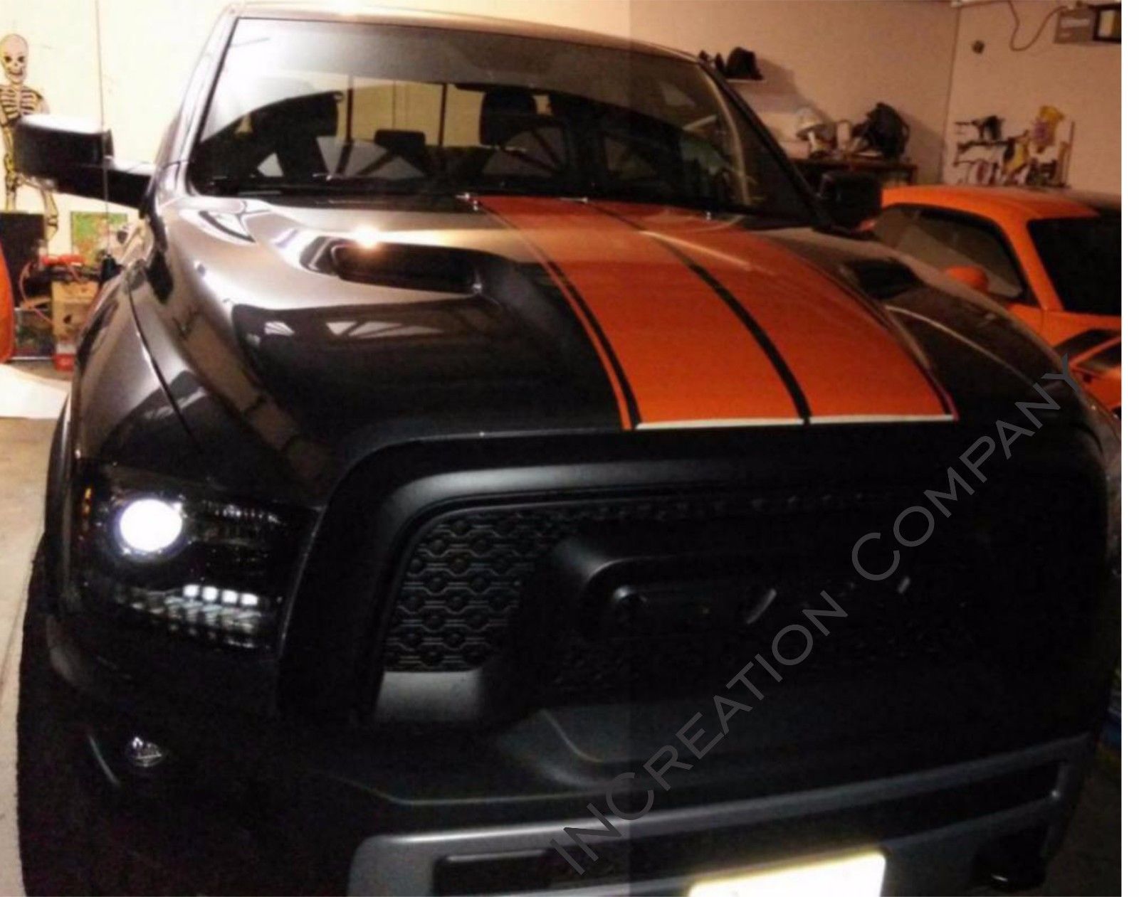 Image of Dodge Ram 1500 vinyl sticker rally stripes rebel factory style hood decals hemi