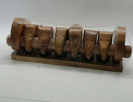 Elephant Napkin Rings, Wood, Set of 6, with rack storage, Vintage - $28.71