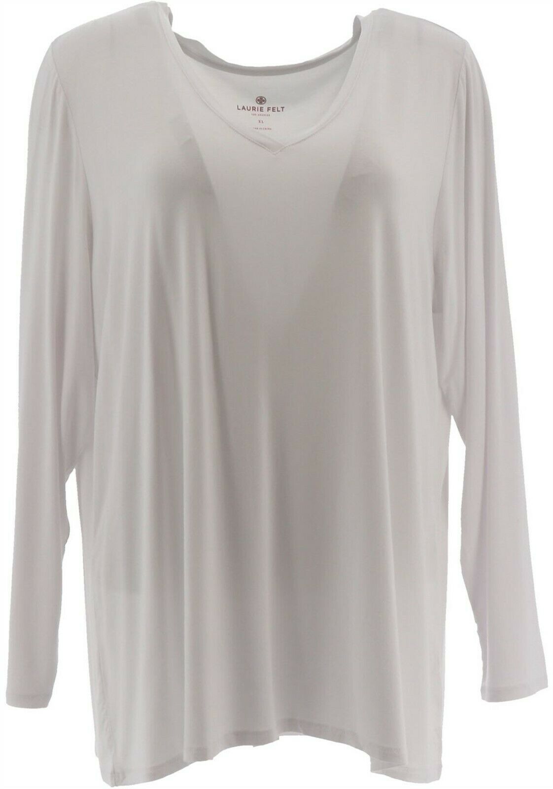 Laurie Felt Knit V-Neck Long-Sleeve Top White L NEW A346617