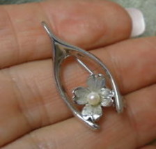 WISHBONE Pin with small Pearl Dogwood Blossom in Sterling Silver - Harry... - $35.00
