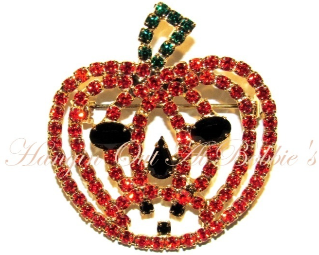 Primary image for Pumpkin Jack O Lantern Pin Brooch Orange Black Crystal Autumn Fall Halloween