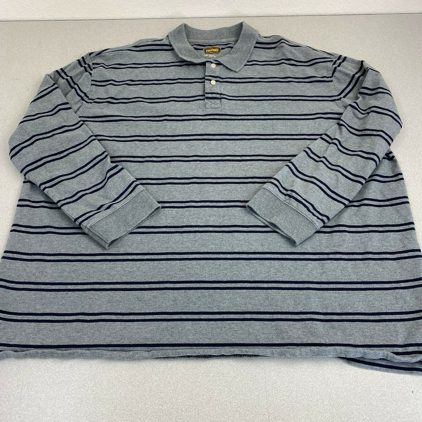 Foundry Long Sleeve Polo Shirt Mens 3XL Gray Black Stripe Casual - Polos