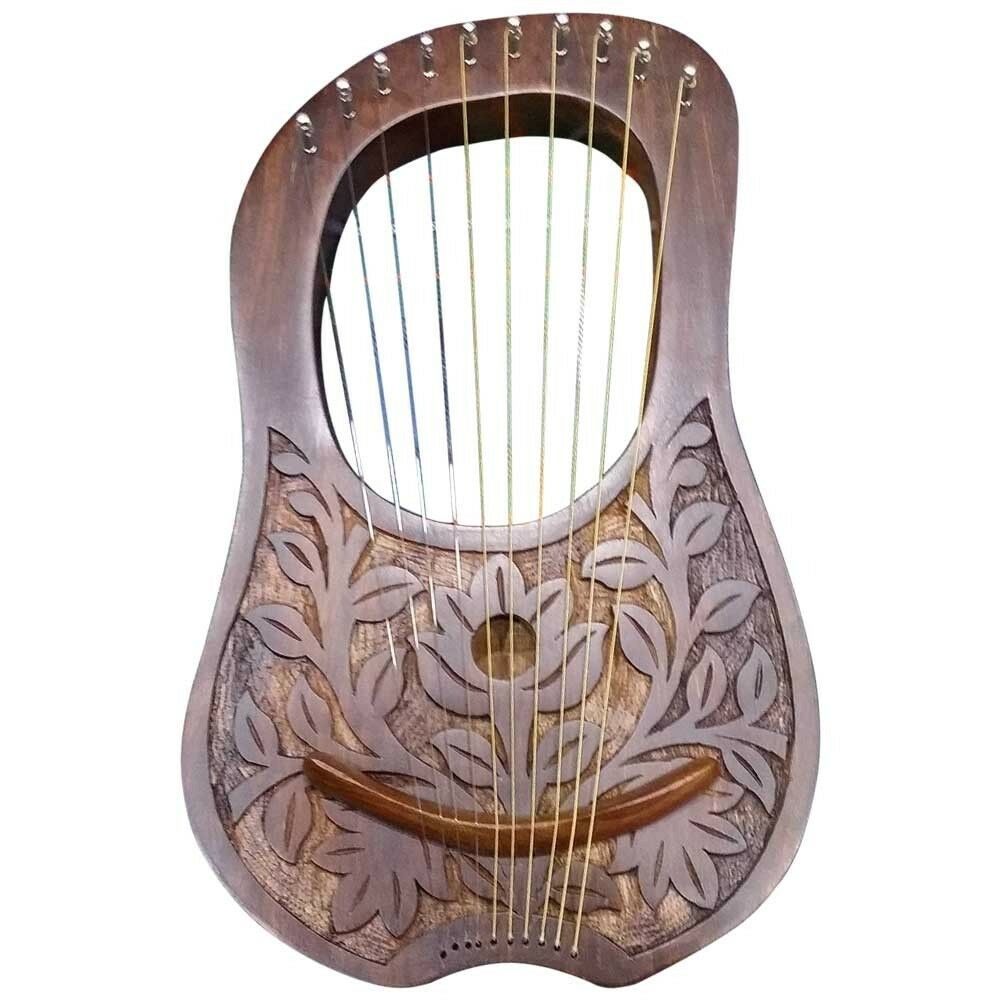 Engraved Lyre Harp She sham wood 10 Metal Strings Free Carrying Case ...