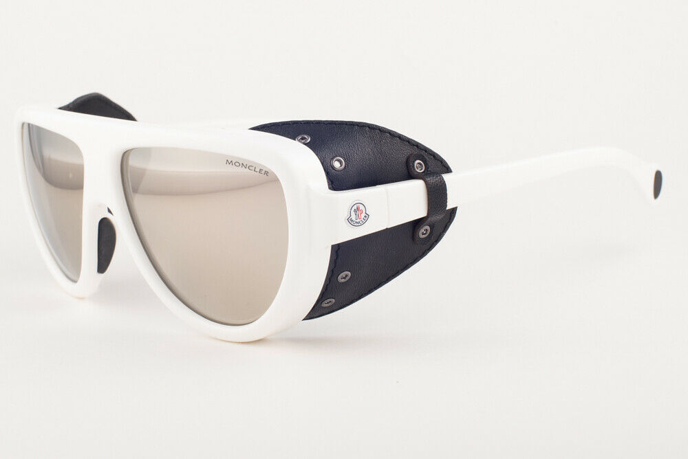 Moncler ML0089 21C White Leather / Silver Mirror Sunglasses ML 89 21C 57mm