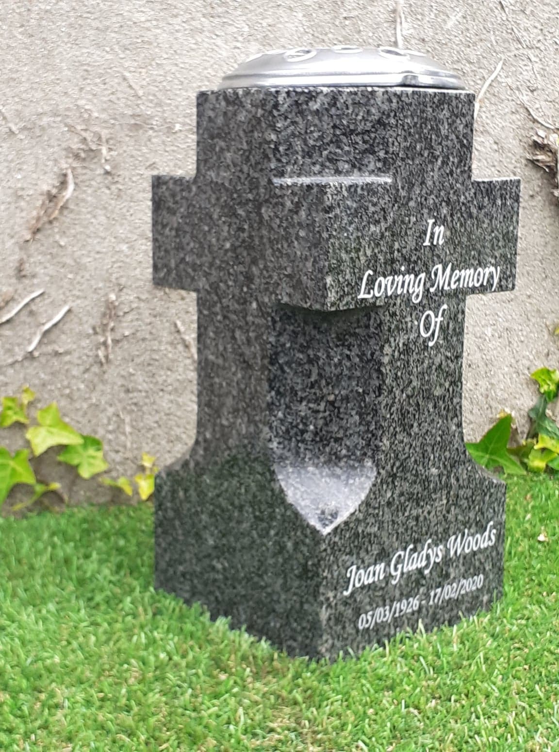 Grey Granite Memorial Stone Grave Vase Headstone Marker Cemetery Stone ...