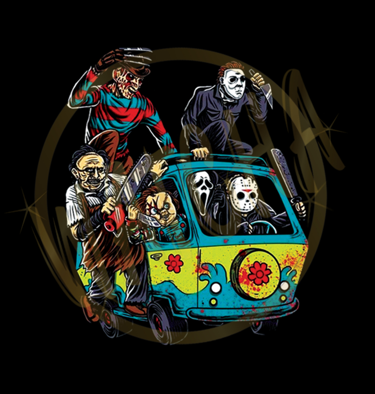 Mystery Machine Van Chucky,Freddy,Jason,Myers,Scream,Leatherface Men's T-Shirt