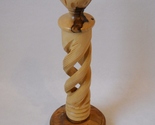 Hand Carved Wood Taper Candle Stick Holder Natural Wood Footed Table Home Decor